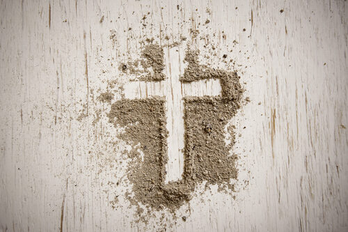Ash,Wednesday,Cross,,Crucifix,Made,Of,Ash,,Dust,As,Christian / Copyright (c) 2017 Seksun Guntanid/Shutterstock. No use without permission., Shutterstock